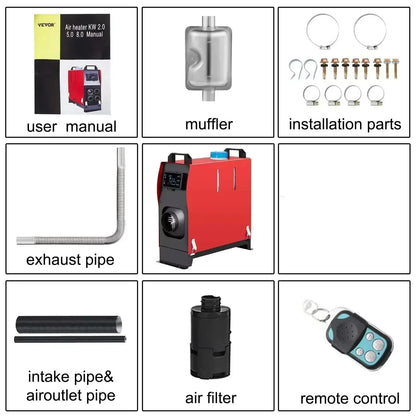Diesel Luchtverwarmer - Standkachel - Auto verwarming - 5KW - Diesel Kachel - Parkeer Heater - met Geluidsdemper - Eenvoudige Installatie - LCD-schakelaar