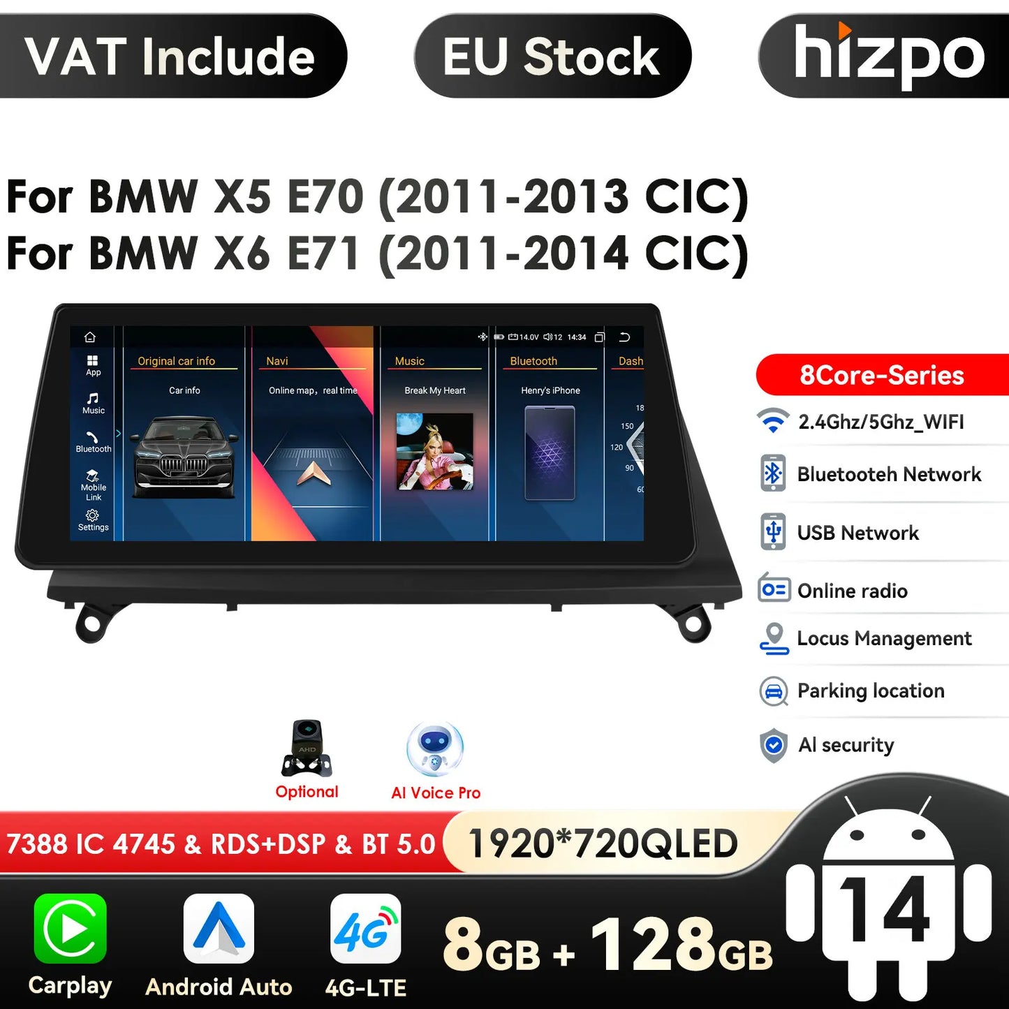 AI Intelligent Player 2 Din Android Car Radio Multimedia Video Player for BMW X5 E70 X6 E71 CCC CIC GPS Navi Carplay Auto 4G RDS