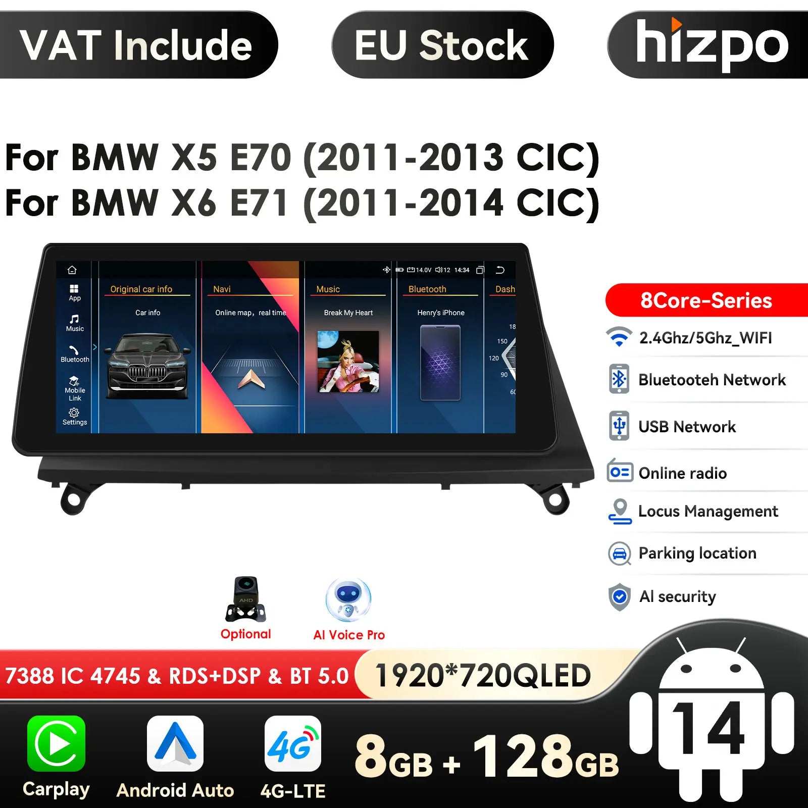 AI Intelligent Player 2 Din Android Car Radio Multimedia Video Player for BMW X5 E70 X6 E71 CCC CIC GPS Navi Carplay Auto 4G RDS - QUORE