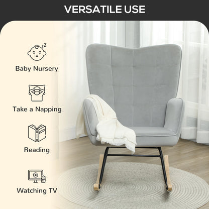 Schommelstoel – Schommelstoel Voor Volwassenen – Relaxstoel – Schommelstoel Met Armleuning – Ergonomisch Ontwerp – Beukenhout En Staal - 98 x 71 x 101 cm - Grijs
