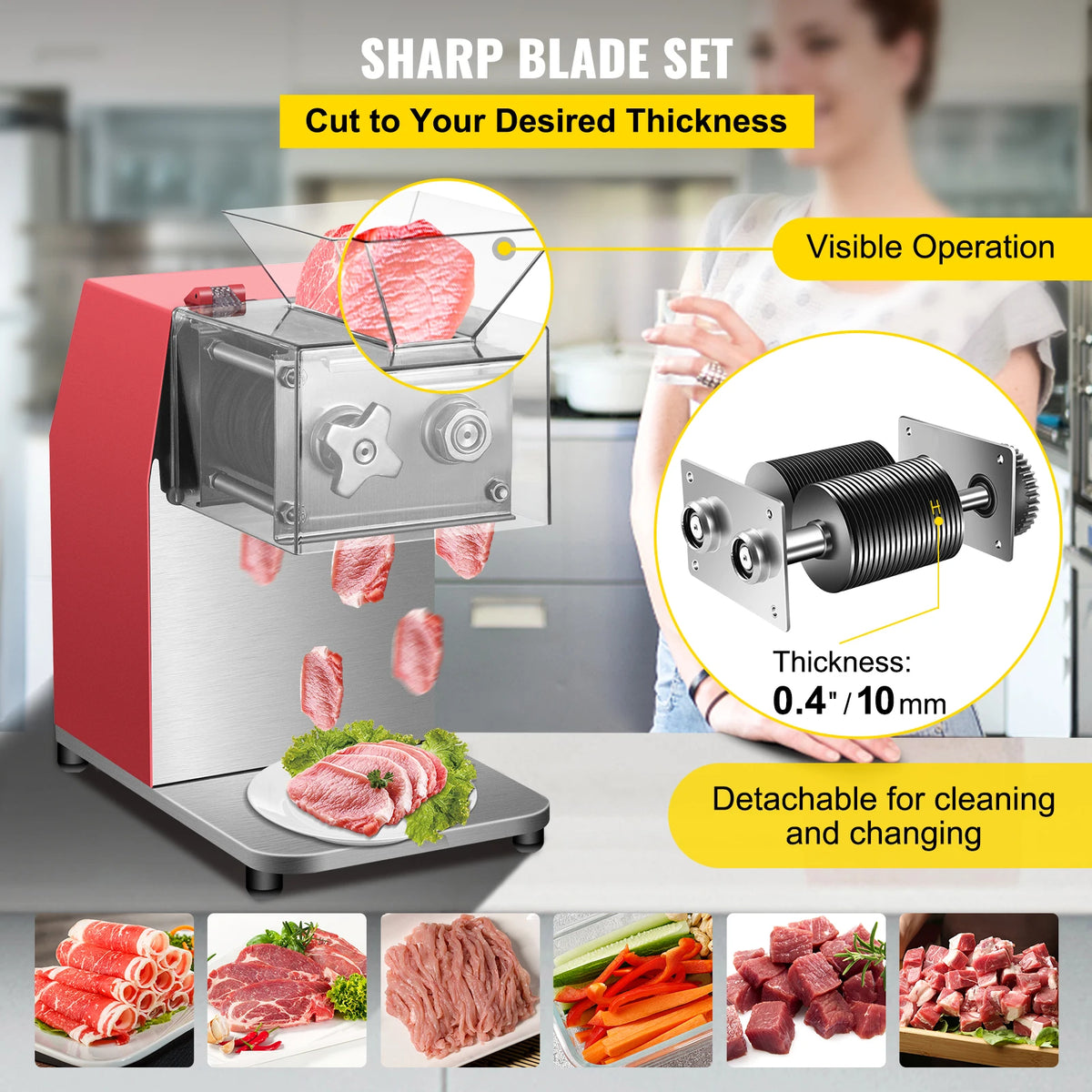 VEVOR 250kg/H Commercial Electric Meat Slicer Grinder Vegetable Cutter Shred Machine 850W Home Automatic Food Chopper Chipper - QUORE