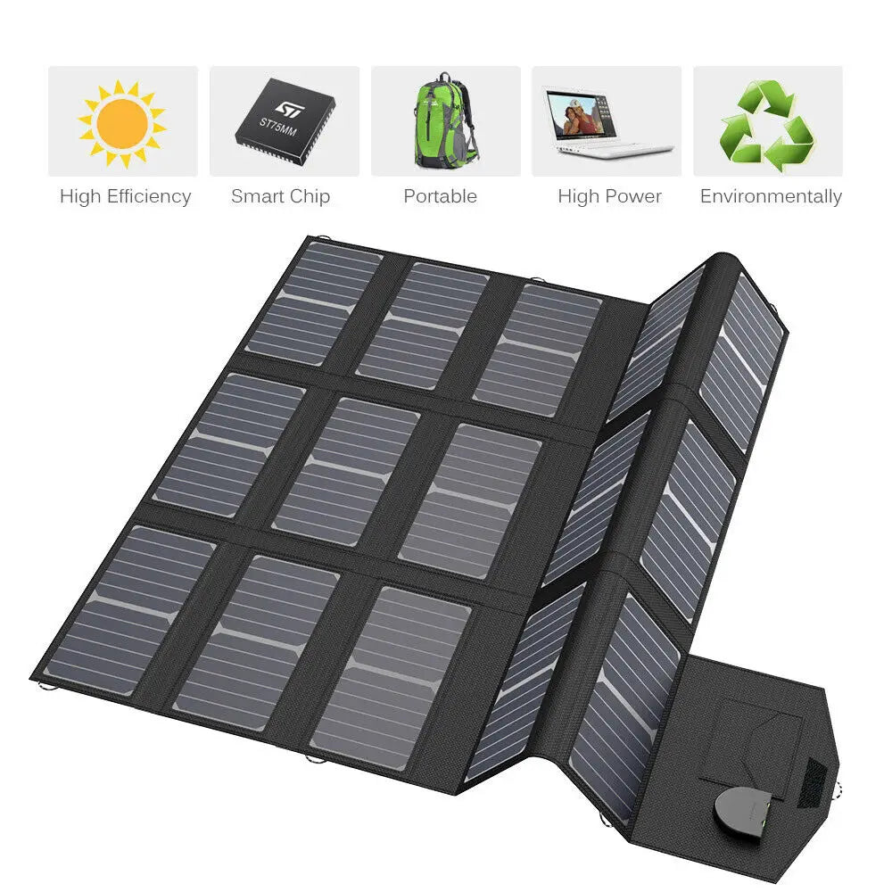ALLPOWERS 100W Foldable Solar Panel, Portable Solar Charger (Dual 5v USB with HighTechnology+18v DC Output) for Outdoor, Camping - QUORE