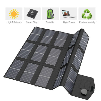 ALLPOWERS 100W Foldable Solar Panel, Portable Solar Charger (Dual 5v USB with HighTechnology+18v DC Output) for Outdoor, Camping - QUORE