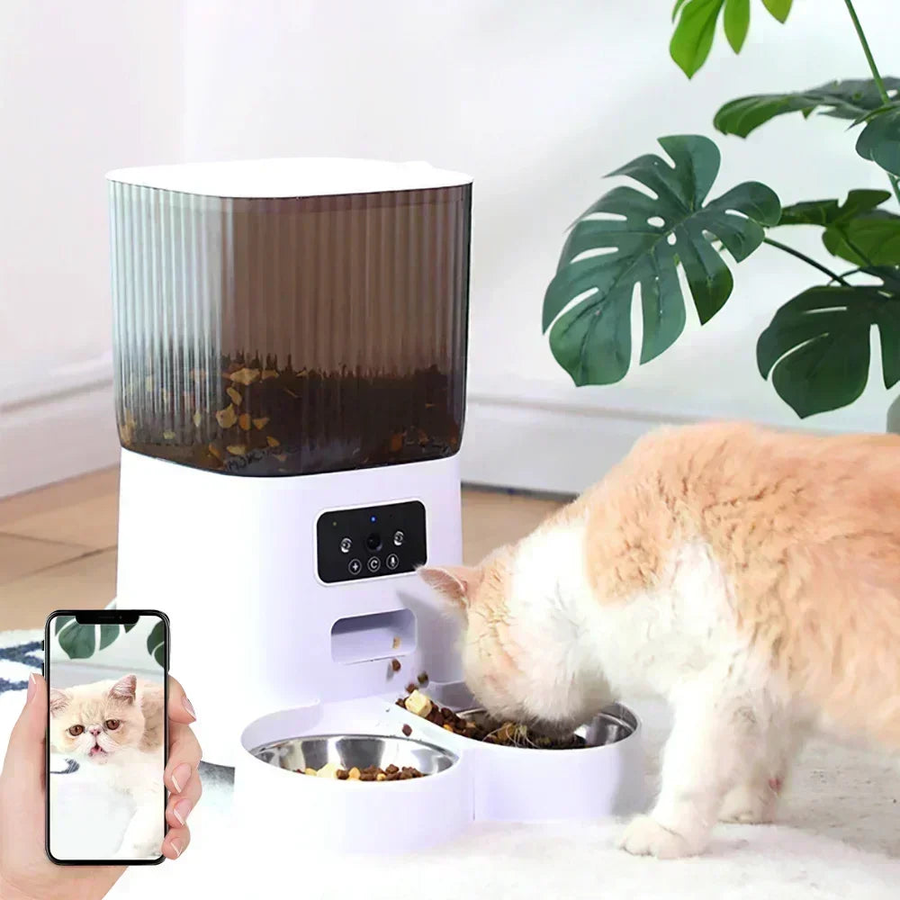 Automatische Voerautomaat - Automatische Voerbak - Slimme - Droogvoer Dispenser - met APP - 5L - LCD-scherm - voor Katten en Honden - Dubbele Kom