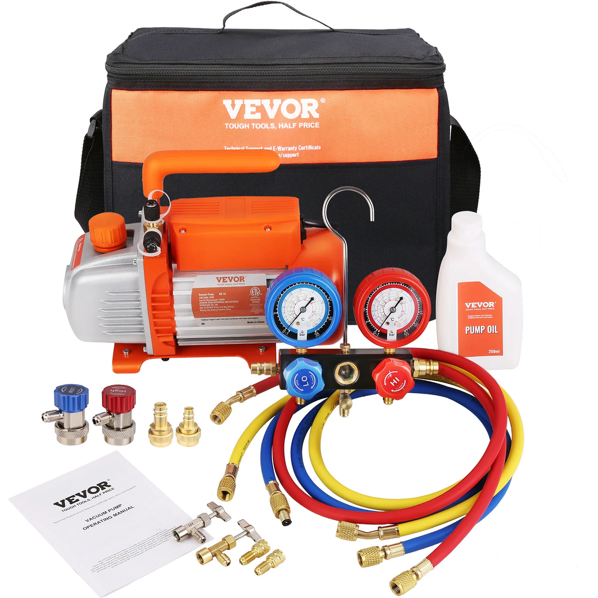 Vacuümpomp - Vacuümpomp Air Conditioner - Vacuümkamer - Vacuümkamer met pomp - Koelgereedschap - Air Conditioningpomp - 3,5CFM Basic - Vacuümpomp & aircokoelmiddelenset - met manometerset voor airconditioning