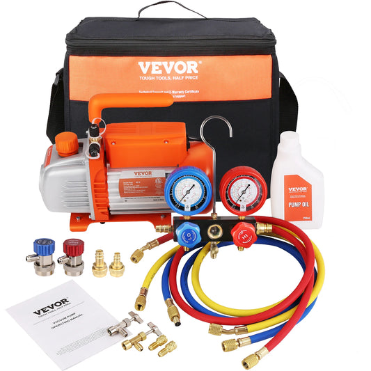 Vacuümpomp - Vacuümpomp Air Conditioner - Vacuümkamer - Vacuümkamer met pomp - Koelgereedschap - Air Conditioningpomp - 3,5CFM Basic - Vacuümpomp & aircokoelmiddelenset - met manometerset voor airconditioning