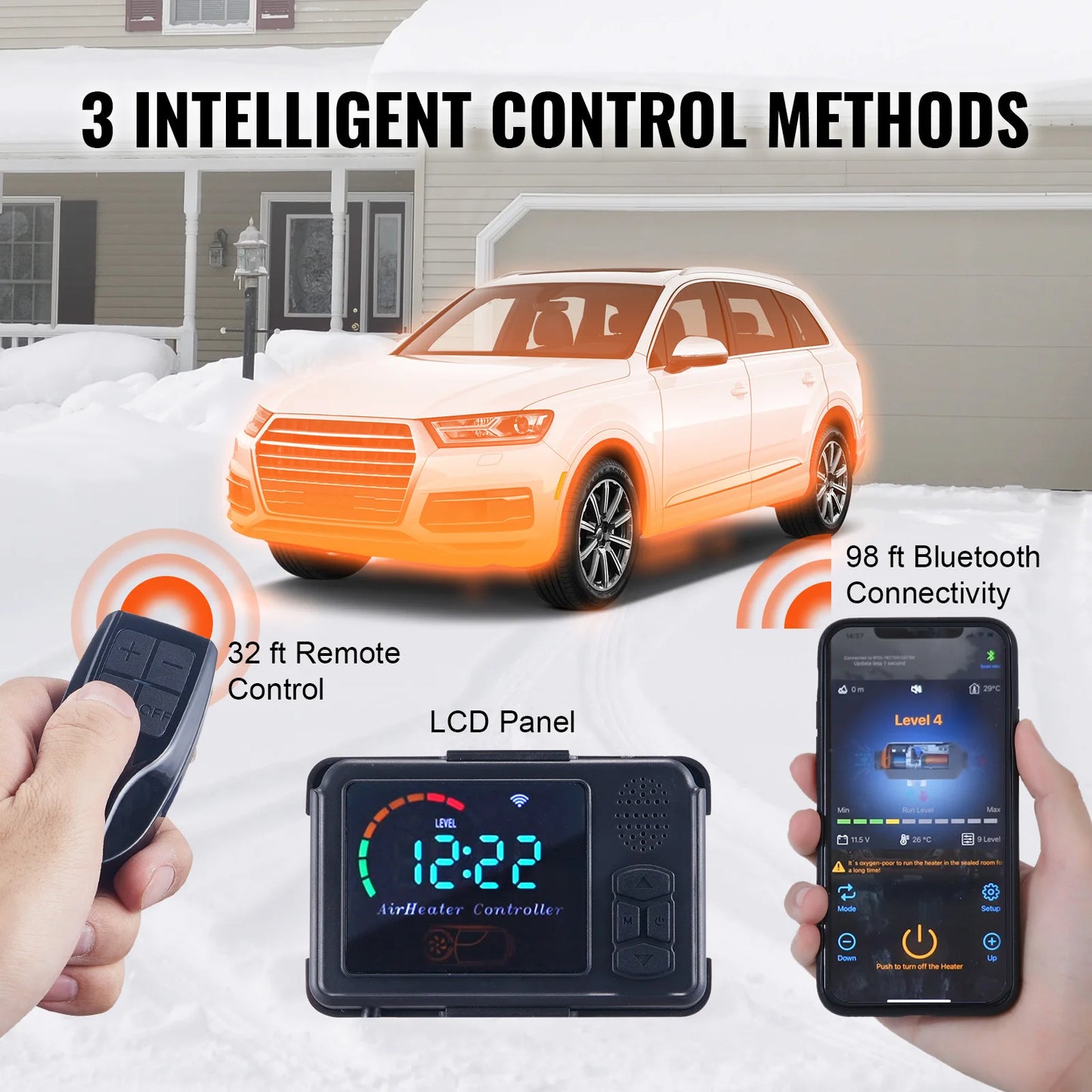 Luchtverwarmer - Standkachel - Alles-in-één - 12V - 8KW - Bluetooth & LCD-Scherm - Afstandsbediening - Draagbare Parkeerverwarming - voor Camper - Auto - Boot - Binnengebruik - Oranje