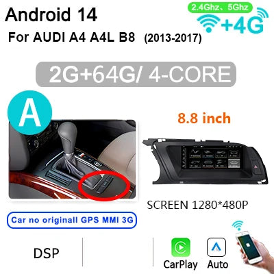 Autoradio 8,8 Inch – Multimedia Speler – 2-DIN Stereo – Android 14 Systeem – 8GB RAM 256GB Opslag – CarPlay & 4G LTE Connectivity – Plug & Play