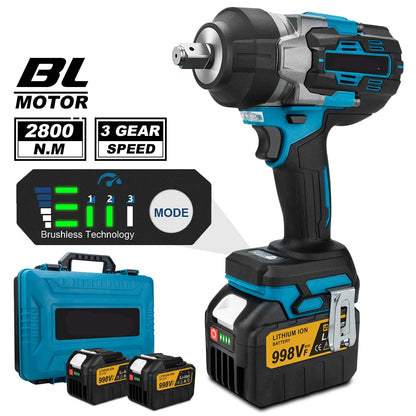 Electric Impact Wrench - Battery Impact Wrench - Cordless Impact Wrench - 18V - 2800N.M Torque - 3-Speed ​​Gears - Brushless Motor - Brushless Technology
