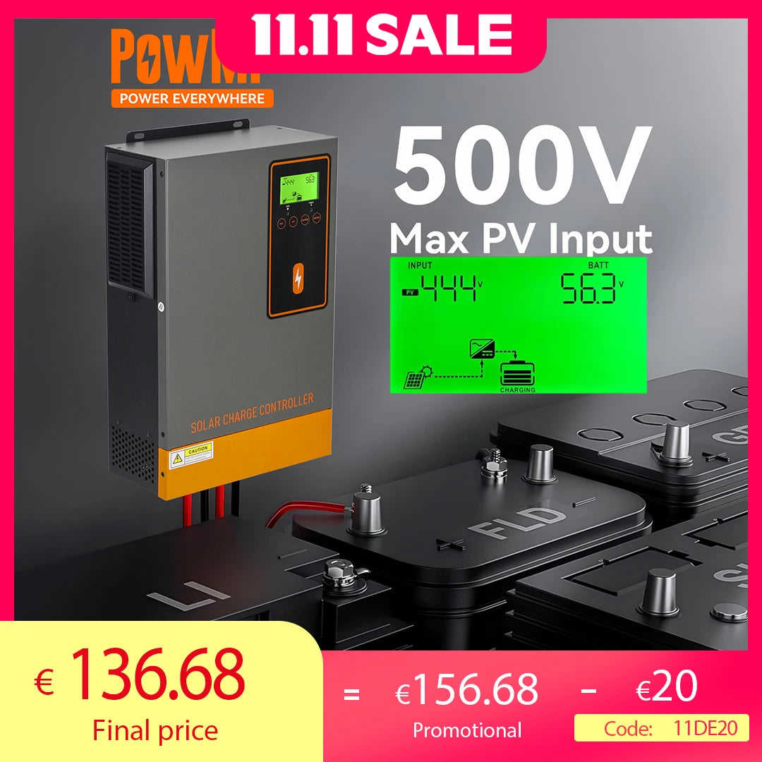 48V MPPT Zonnepaneel Laadregelaar – Zonneregulator – Accu Regulator – Solar Charger – Batterijlader – 140A Maximale Stroom – Tot 500V PV Input