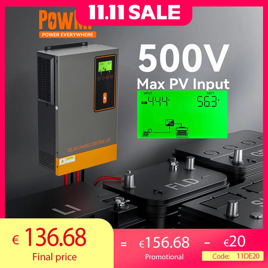 48V MPPT Zonnepaneel Laadregelaar – Zonneregulator – Accu Regulator – Solar Charger – Batterijlader – 140A Maximale Stroom – Tot 500V PV Input