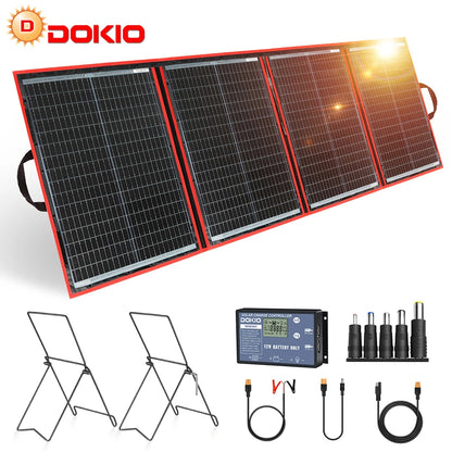 Dokio 100W 160W 200W 300W Portable Foldable Solar Panel with 12V Controller (with bracket SKU) Solar Panel for Family Camping