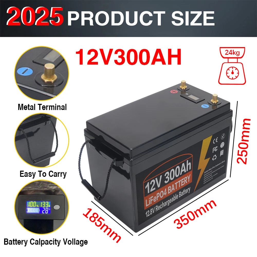 LiFePO4 Accu – Lithium Batterij – Lithium-IJzerfosfaat Accu – Camper Accu – Solar Accu – 12V 300AH – Ingebouwde BMS – IP65 Water- en Stofdicht