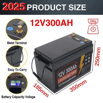 LiFePO4 Accu – Lithium Batterij – Lithium-IJzerfosfaat Accu – Camper Accu – Solar Accu – 12V 300AH – Ingebouwde BMS – IP65 Water- en Stofdicht