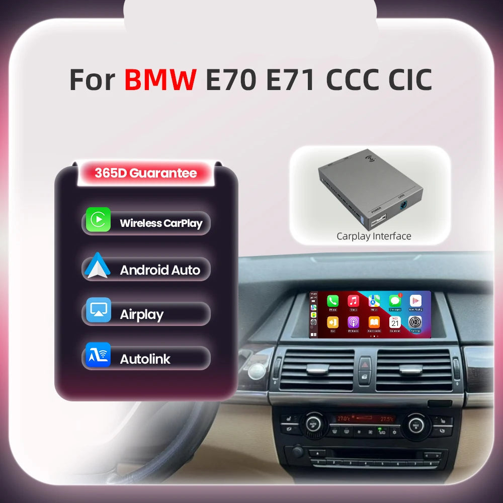 Draadloze CarPlay Module – Android Auto Adapter – Infotainmentsysteem Interface – Bluetooth Carkit – Mirror Link – Voor BMW X5 E70 X6 E71 CIC – Draadloze Verbinding – Plug & Play Installatie - QUORE