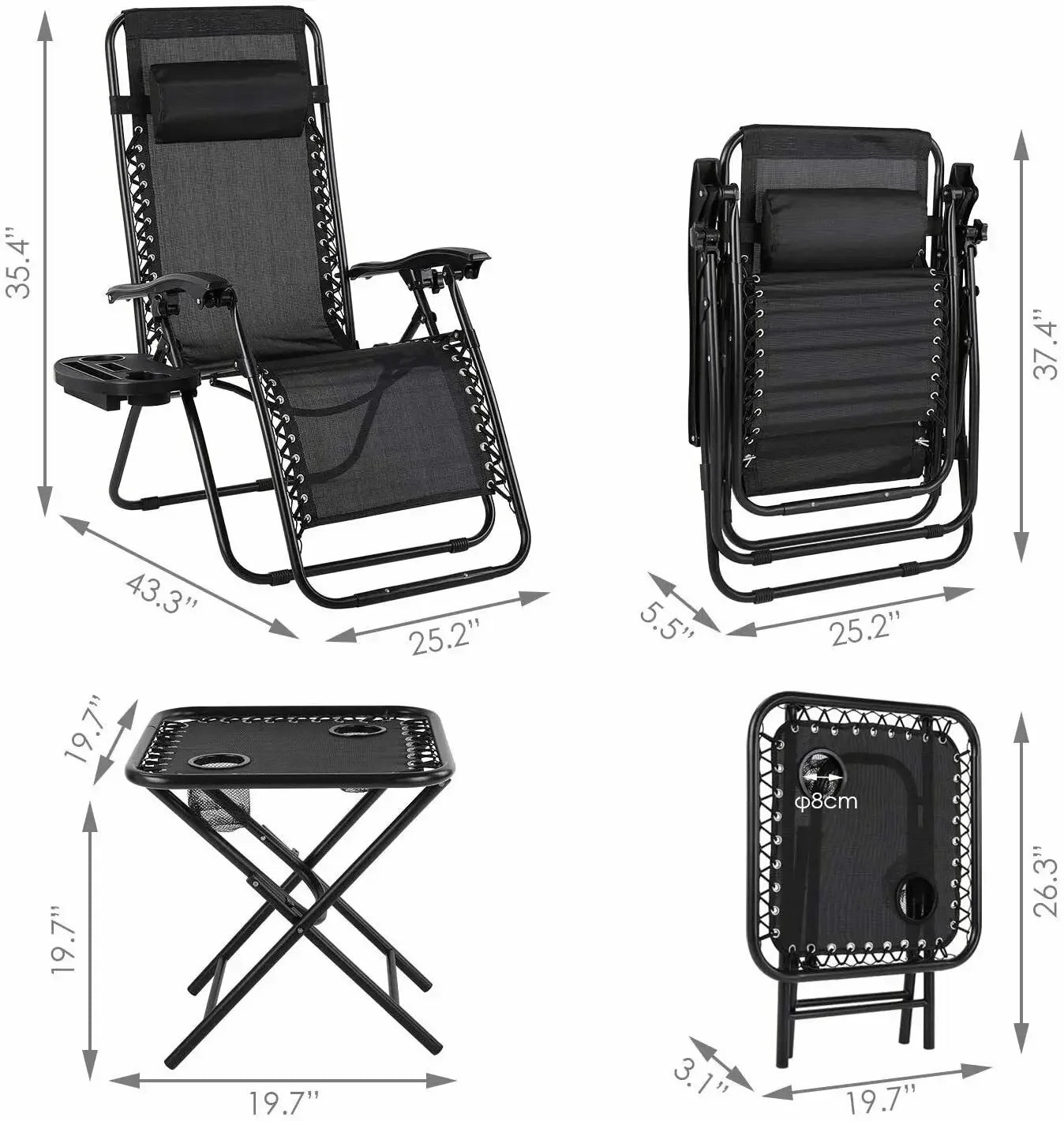 Ligstoel - Tuinstoel - Ligstoel Tuin - Verstelbare Tuinstoel - Standenstoel - Set van 2 - Opvouwbare - Zero Gravity Stoelen –  Set voor Binnen & Buiten Zwart