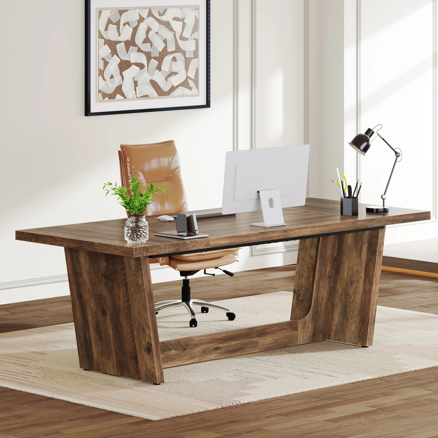 Bureautafel – Schrijftafel – Computerbureau – Werkplek – Houten Constructie – Groot Werkoppervlak – Robuust En Stevig - 180 x 80 x 75.9 cm - Bruin