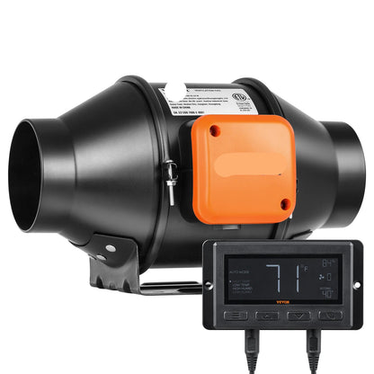 Inline Duct Ventilator - Buisventilator - Pijpventilator - 4-Inch - met Temperatuur - en Vochtigheidscontroller - 28dB - 205 CFM - voor Luchtcirculatie en Kweekruimtes