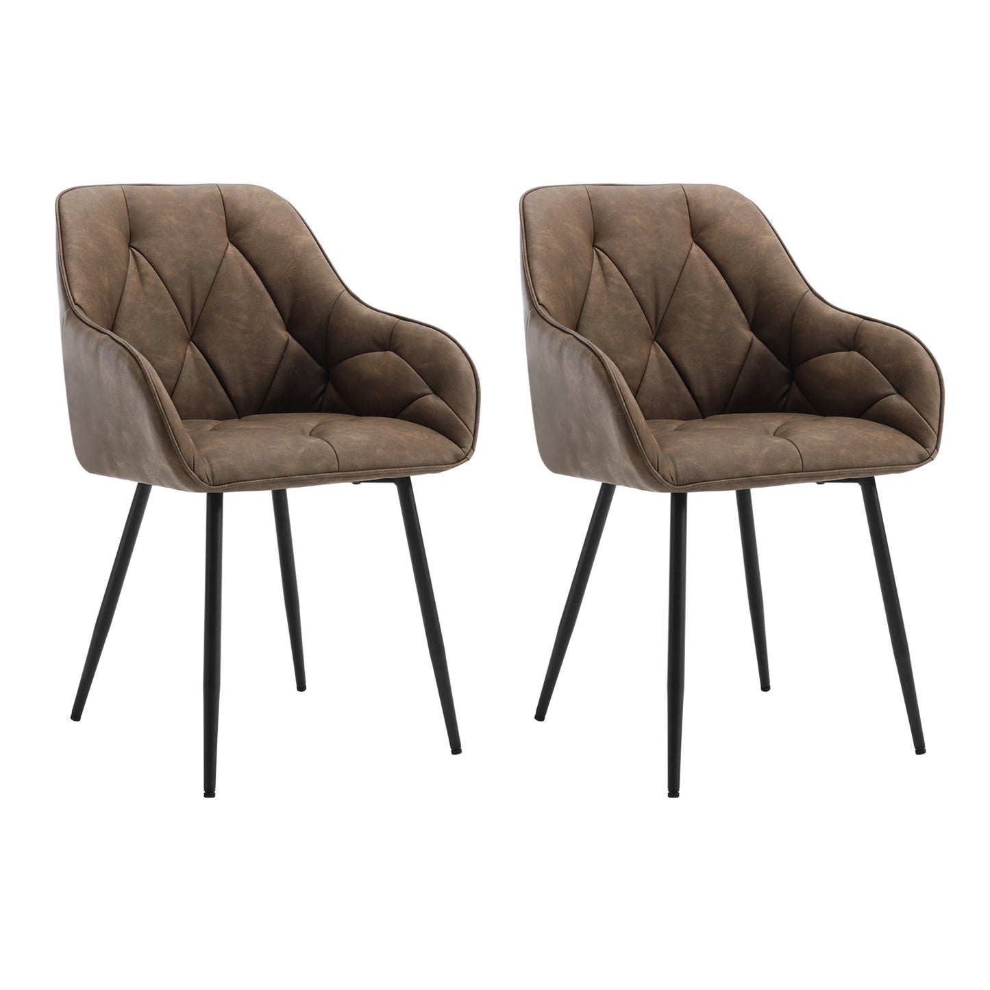 Eetkamerstoelen – Stoel – Dining Chair – Keukenstoel – Armstoel – Donkerbruin Kunstleer – Metalen Poten – Set van 2