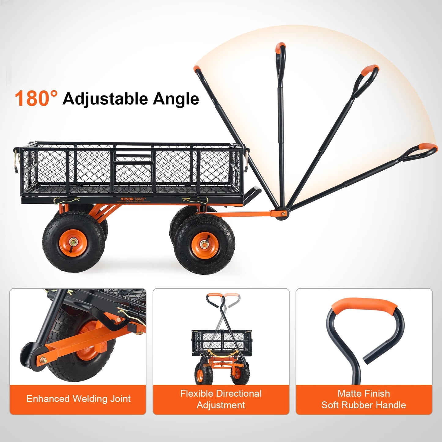 Tuinwagen - met Kantelfunctie - Kar - Transport - Boodschappen - StrandBolder - Opvouwbare - Heavy-duty - Draagbare - 180kg Laadvermogen - met 10" Wielen - en Verwijderbare Zijkanten
