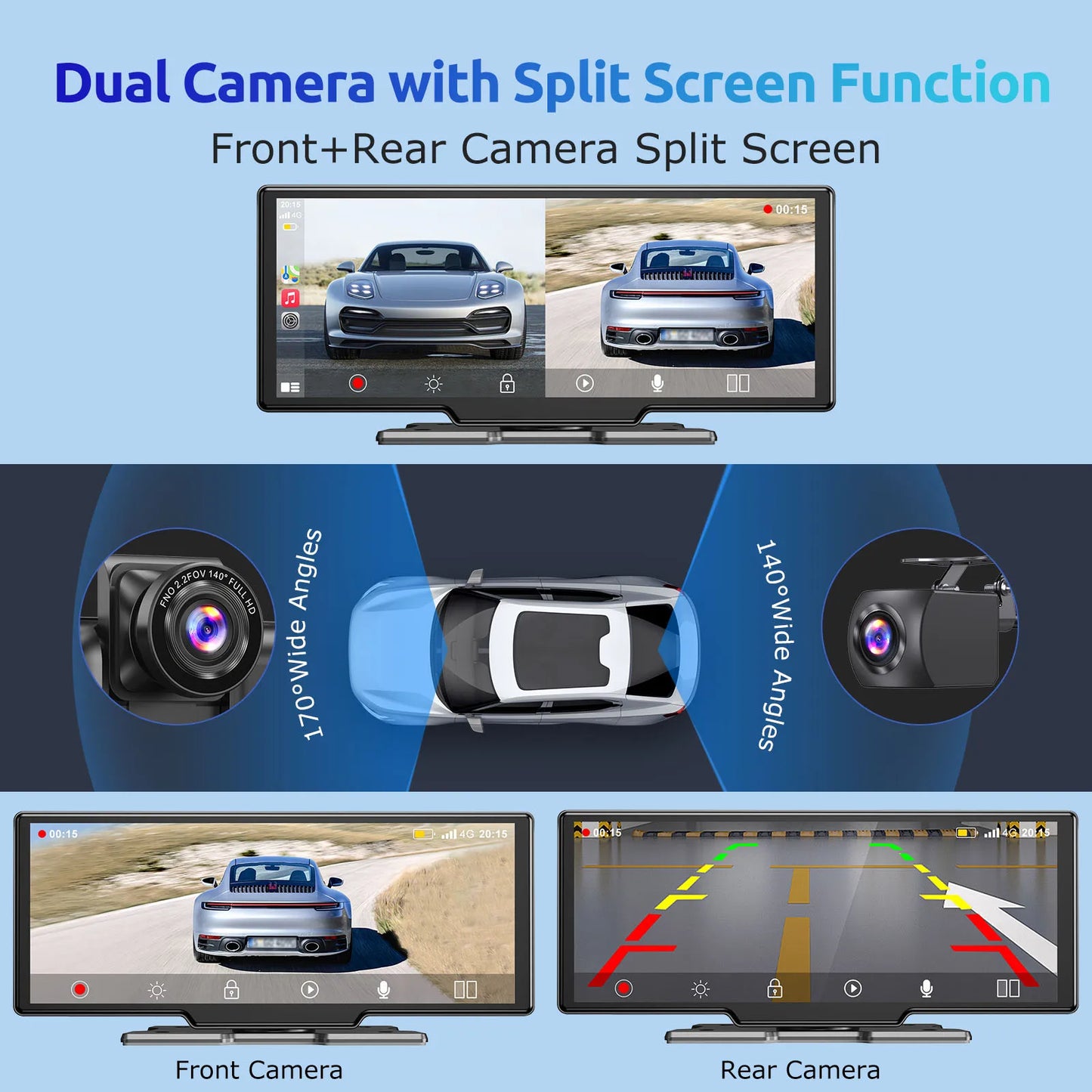 Navigatiesysteem Auto - Dashcam voor auto - GPS Navigatie - Draadloze - 4K DVR - Bluetooth Audio - ADAS Systeem - 10.26" - Achteruitrijcamera - Touchscreen