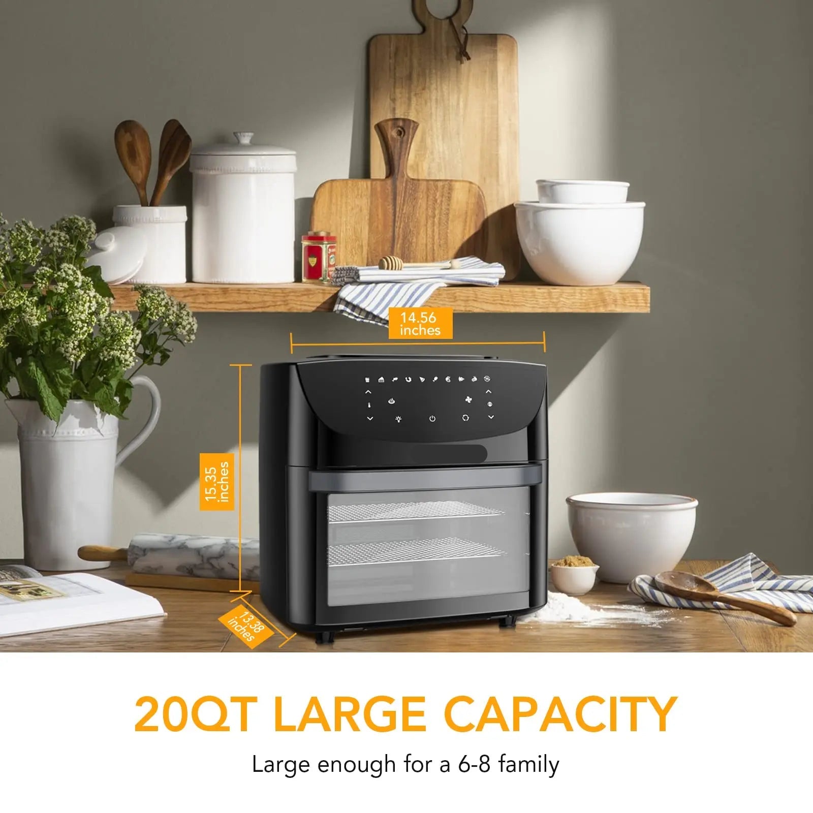 Airfryer - 18L – Heteluchtfriteuse - 10-in-1 Digitale Convectie Oven – 1800W - Airfryer en Toaster Combinatie – Groot Formaat - met LED Scherm - Meerdere Rekniveau's - QUORE