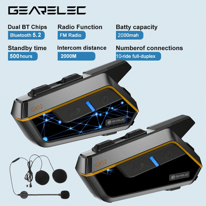 Gearelec - Motorfiets Intercom - Motorhelm - Bluetooth - Headsets - Handsfree - Communicator - Interphone - Voor 2-10 Renners - 1 stuk - QUORE