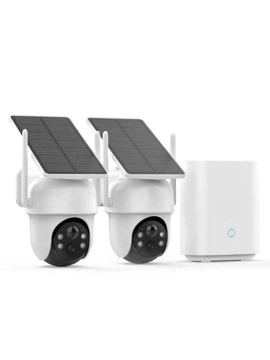 Beveiligingscamera - 2MP - Camerabewaking - Draadloos - voor Buiten - 2 Stuks - met Zonnepaneel - 360° PTZ - Nachtzicht - Humanoïde detectie - Tweerichtingsaudio - NVR Recorder - Wit