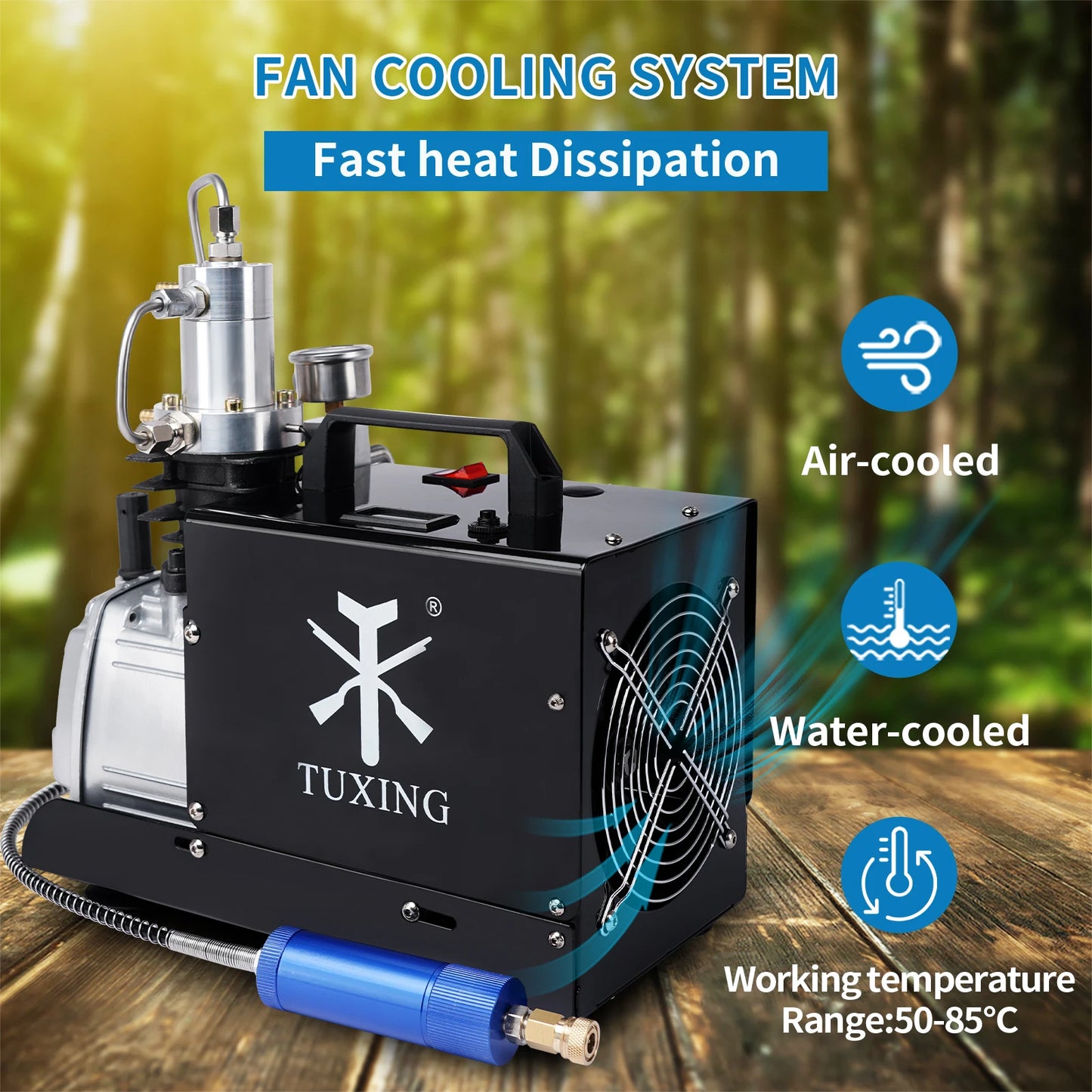 TUXING 4500Psi High Pressure PCP Air Compressor Electric Built-in Fan Compressor with Explosion-proof for Diving Scuba Airgun
