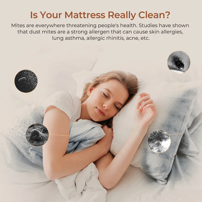 Stofzuiger - Bed Stofzuiger - Matrasstofzuiger - Slimme Mijtenreiniger - met Aroma-Diffuser-systeem - Stofmijtsensor - UV-licht - 15000Pa - 700W - Ultrasone Technologie - 99.99% Mijtenverwijdering - ≤ 72dB - 32.9 x 27.2 x 18.8 cm - Grijs
