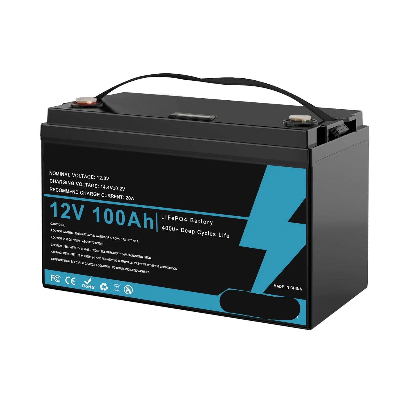 LiFePO4 Batterij – 12V Accu – Energieopslag – Camper Accu – Boot Accu – 100Ah Capaciteit – IP65 Waterbestendig