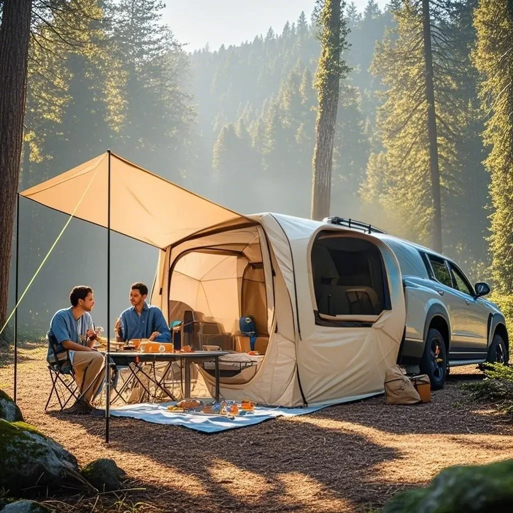 Pop-up Auto Tent - Car Tent - Bustent - Koepeltenten - voor 4-Persoons - Campingtent voor SUV - Caddy - Daktent - Waterdicht - All-Weather Vouwtent met Luifel - voor SUV & Aanhanger - Blauw