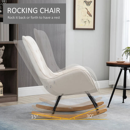 Schommelstoel – Relaxstoel – Fauteuil – Voedingsstoel – Loungestoel – Scandinavisch Design – Ademend Linnenstof – Draagvermogen 120 kg - Ivoor