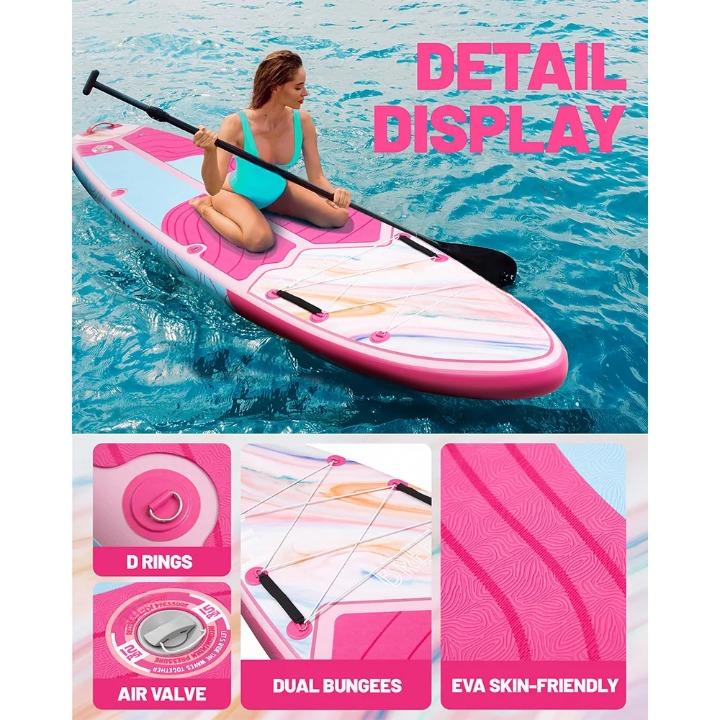 Opblaasbaar SUP-Board – Stand-Up Paddleboard – Sup – Peddelboard – Waterboard – 175 Kg Draagvermogen – Duurzaam PVC-Materiaal - Roze