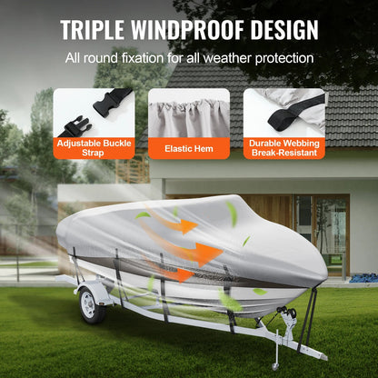 Boothoes - Bootzeil - Afdekzeil Boot - Trailerbare Waterdichte - met Motorafdekking- Gespriemen - 600D Oxford-materiaal - 23'-24' - Lichtgrijs