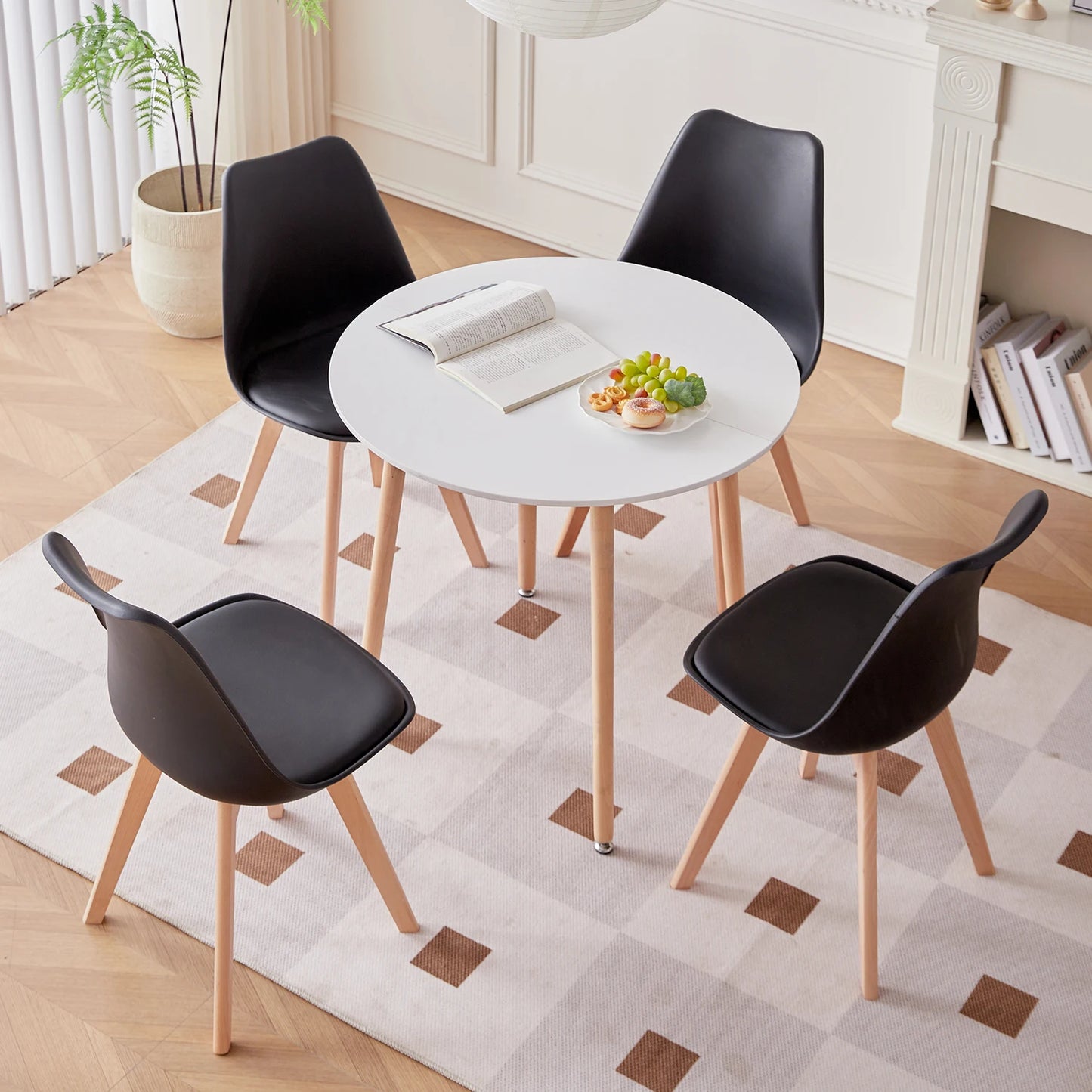 EGOONM Nordic Round Dining Table and Set of 4 Dining Chairs with PU cushion  for Dining Room Kitchen Restaurant Balcony Home