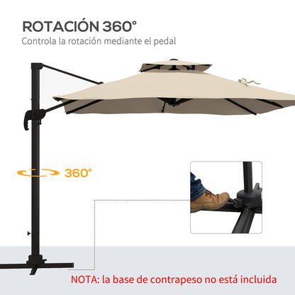 Tuinparasol – Zonwering – Buitenscherm – Parasol – Schaduwdoek – 300x300 cm – 360° Draaibaar – Aluminium Frame - Khaki