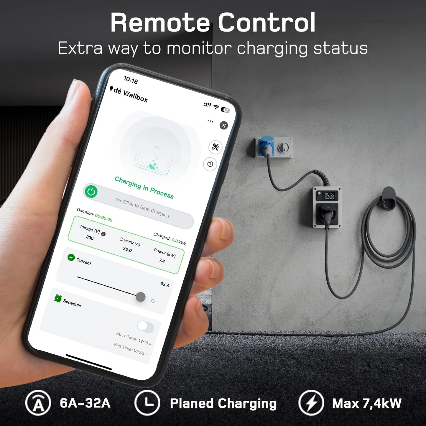 Mobiele Wallbox – Laadstation – EV Charger – Oplaadpaal – Mobiel Laadpunt – 7,4 kW 32A 1-fase – App Bediening en CEE Plug naar Type 2 - QUORE
