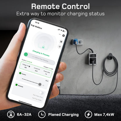 Mobiele Wallbox – Laadstation – EV Charger – Oplaadpaal – Mobiel Laadpunt – 7,4 kW 32A 1-fase – App Bediening en CEE Plug naar Type 2 - QUORE
