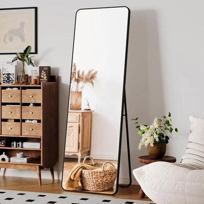 Full Length Mirror Standing Hanging or Leaning Against Wall Large Bedroom Floor Mirror Dressing, Aluminum Alloy Frame 162cm - QUORE