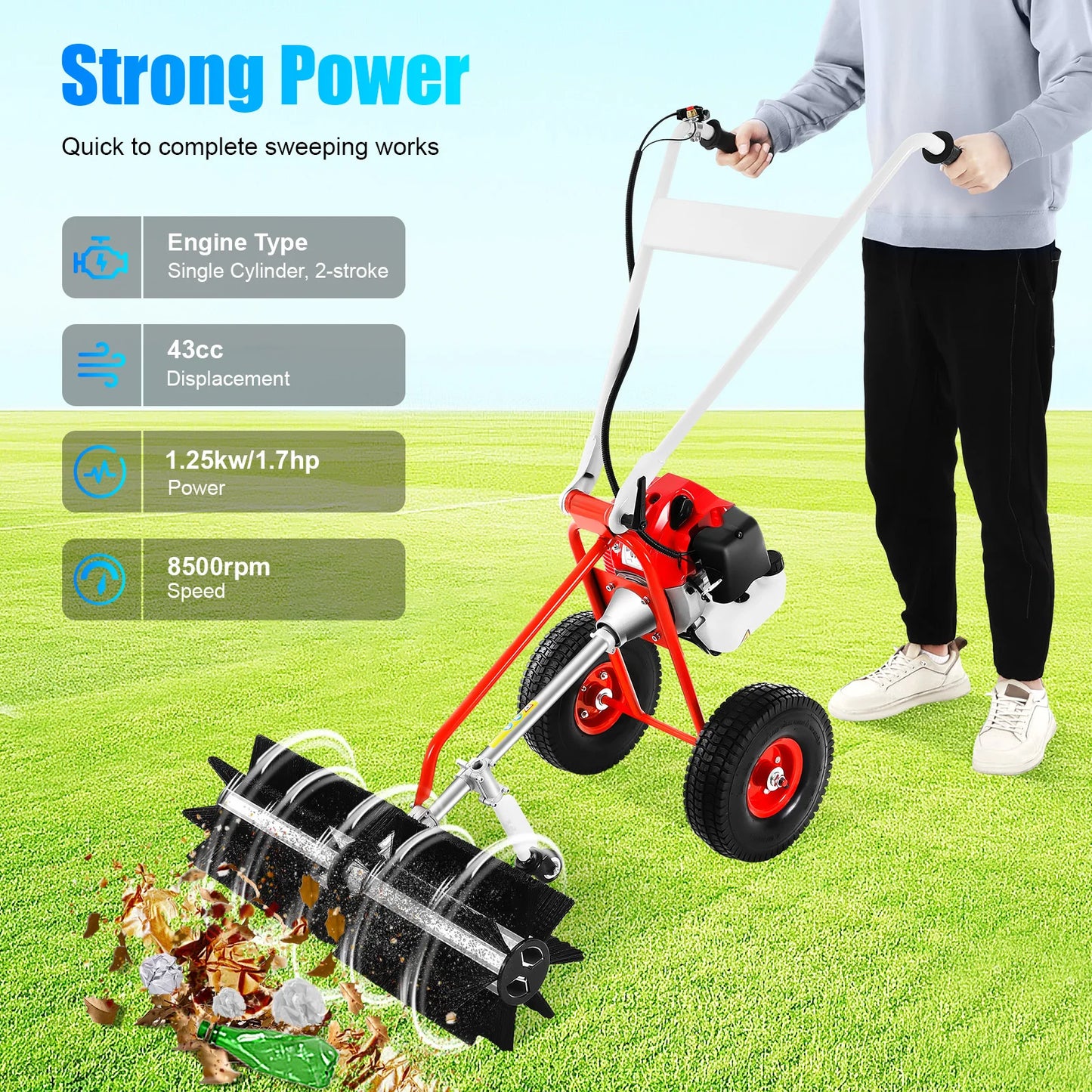 Bladveger – Bladblazer – Veegmachine – Tuinveger – Benzine-Aangedreven – 1,7 PK Motor – 60 Cm Werkbreedte - QUORE
