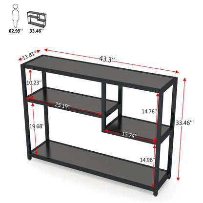 Sidetable - Smalle tafel - Smalle kast - Vakkenkast - Industrieel - Hout en Metaal - 110x30x85cm - Zwart