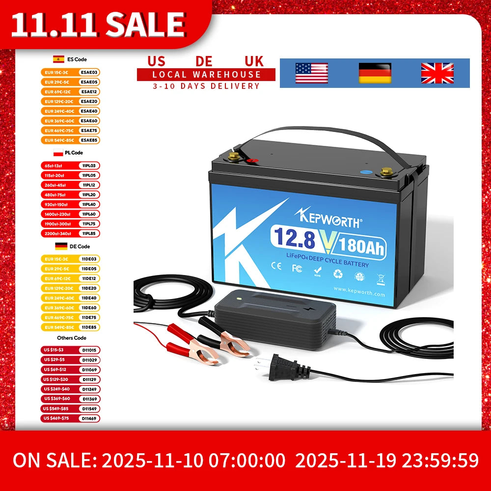 12V 180Ah LiFePO4 Accu – Deep Cycle Accu – Lithium Accu – Bootaccu – Camper Accu – Hoge Capaciteit – Geïntegreerd BMS Veiligheidsysteem