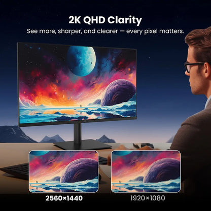 27 Inch Monitor – Computerscherm – Beeldscherm – PC Monitor – Kantoor Monitor – 2K QHD Resolutie – IPS Paneel Met HDR10 & Low Blue Light - QUORE
