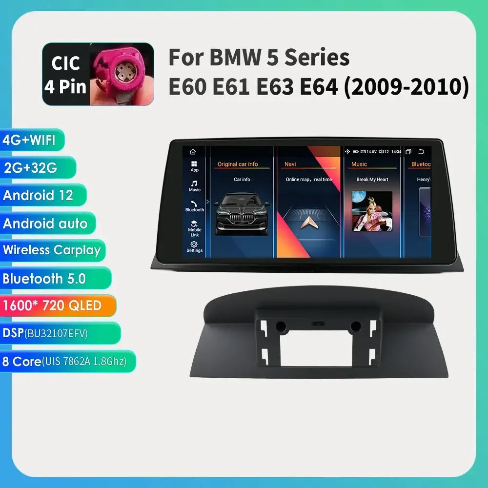 2DIN Android Autoradio – Multimedia Systeem – Navigatie Unit – Touchscreen Radio – Auto Entertainment – 10,33 Inch QLED Scherm – 8GB RAM 128GB Opslag – GPS & CarPlay Support – BMW E60 05-08 CCC Variant