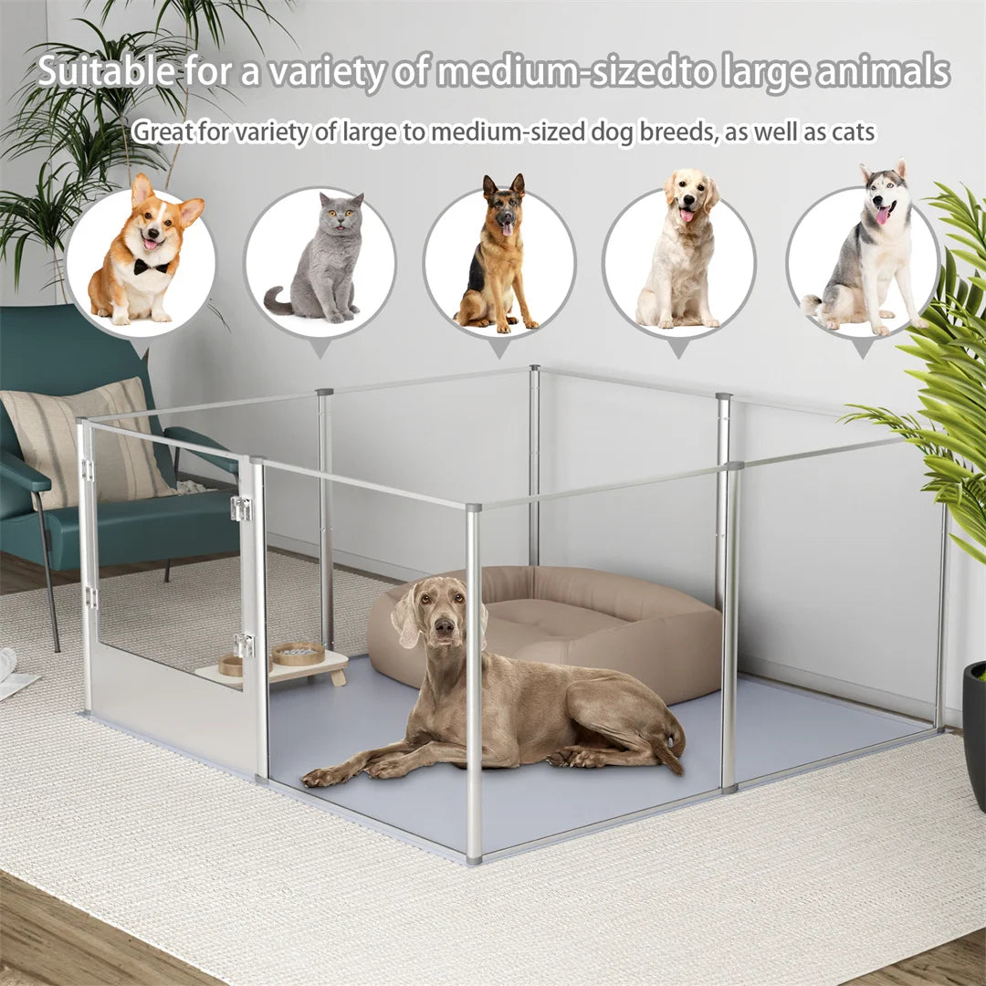 Honden Whelping Pen - Hondenkennel - Hondenren -  Duidelijke Acryl Honden - Whelping Pen Speelpen - voor Huisdieren - met Waterdichte Bodemmat - Veilige Speelruimte - Duidelijk Zicht - Heldere Acryl - 124x63x40cm - QUORE