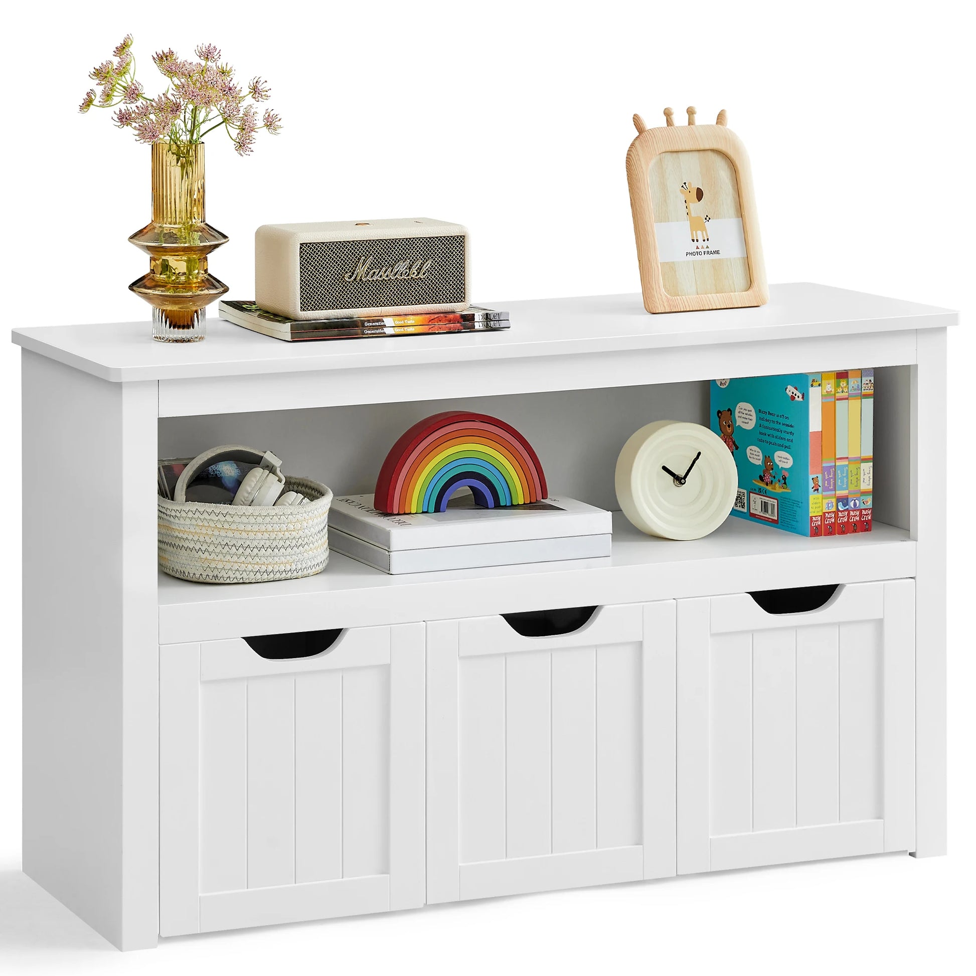 Opbergkast - Kast - Dressoir - Dressoirs - Speelgoedkast - 102 cm x 30 cm x 60cm -Wit - QUORE