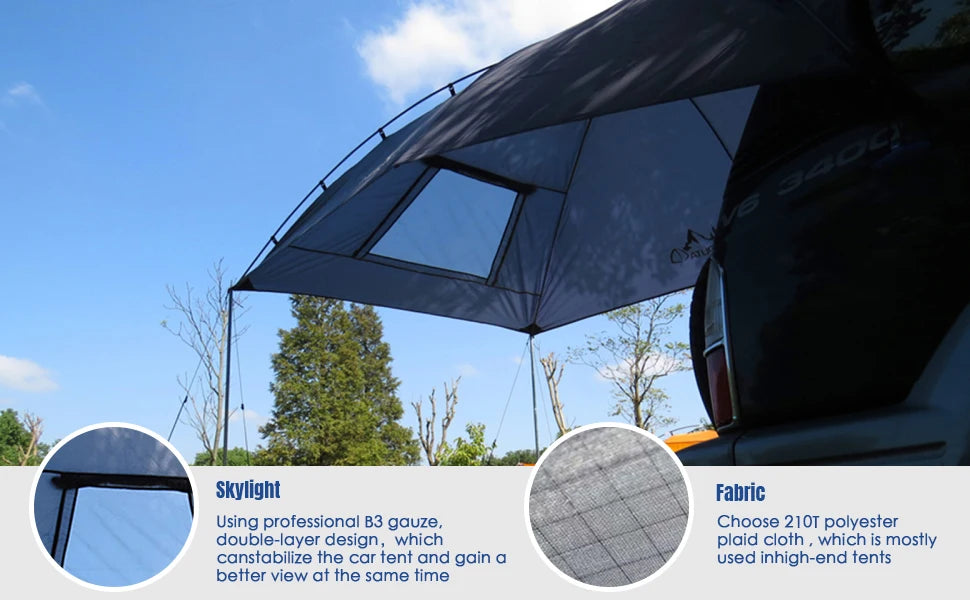 Waterdichte Auto Achtertent – Zonnescherm & Regenluifel – Universele SUV Tent – 350x240x105 cm – 4 Seizoenen - QUORE