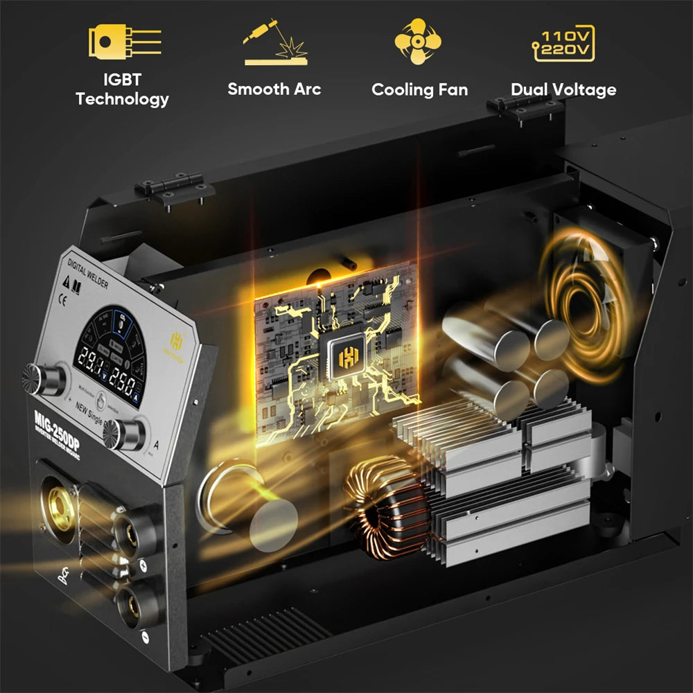 MIG250DP Lasmachine – Miglasapparaat – Lasapparaat – Draadvoedingsmachine – Metaallasmachine – Automatische Draadvoeding – Lichtgewicht Compact Design