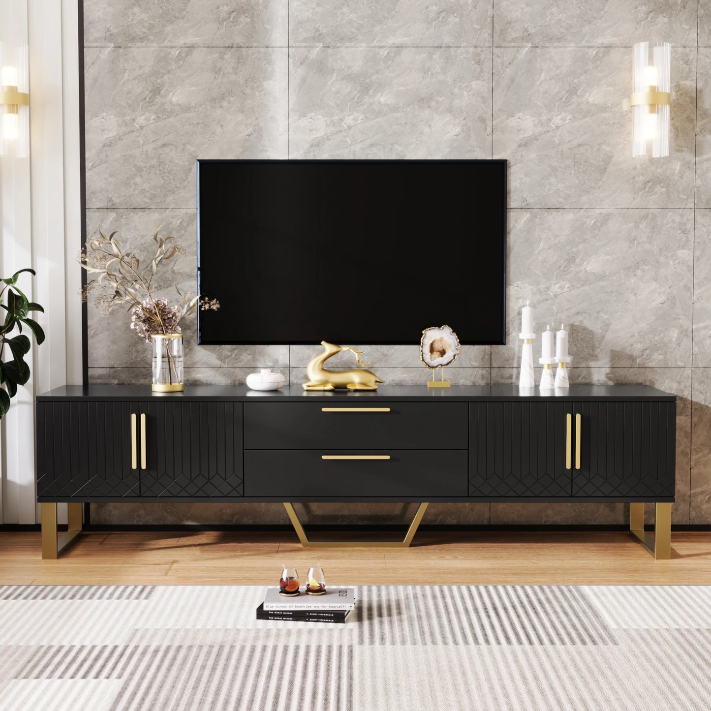 Tv-Meubel – Hoogglans Meubel – TV Kast – Woonkamermeubel – Gouden Accenten – 170 Cm Breed – MDF Materialen - Wit